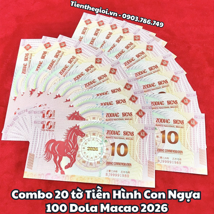 Combo 20 Tiền Lì Xì 10 Dola Macao Hình Con Ngựa 2026